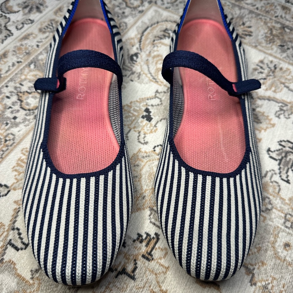 Striped Navy and White Rothy’s Flats